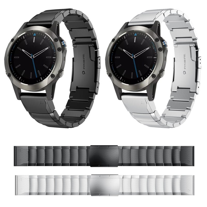 S-TOP For Garmin Quatix 5 22mm Tortoise Shell Stainless Steel Watch Band(Black) - Image 3