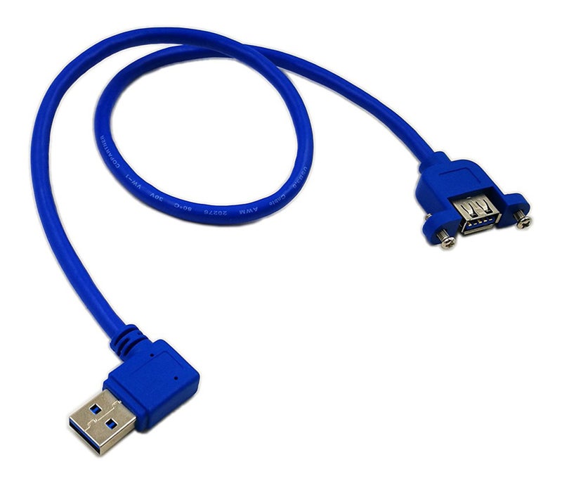 zdyCGTime 20" Panel Mount USB 3.0 A Female to 90 Degree Right Angled USB A Male Extension Cable with Screws(Blue/0.3m) - Image 1