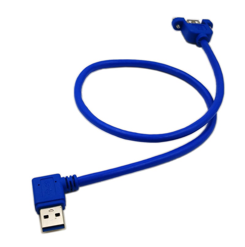 zdyCGTime 20" Panel Mount USB 3.0 A Female to 90 Degree Right Angled USB A Male Extension Cable with Screws(Blue/0.3m) - Image 4