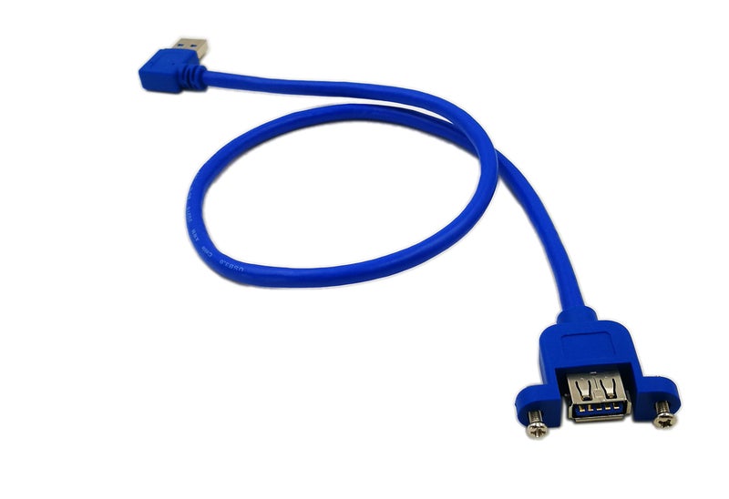 zdyCGTime 20" Panel Mount USB 3.0 A Female to 90 Degree Right Angled USB A Male Extension Cable with Screws(Blue/0.3m) - Image 3