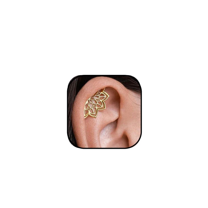 Decixde Gold Silver Cartilage Helix Earring for Women Geometric Mandala Lotus Flower Hidden Helix Piercing Earrings Hypoallergenic Cartilage Piercing Earring Jewelry for Women (Gold Flower) - Image 1