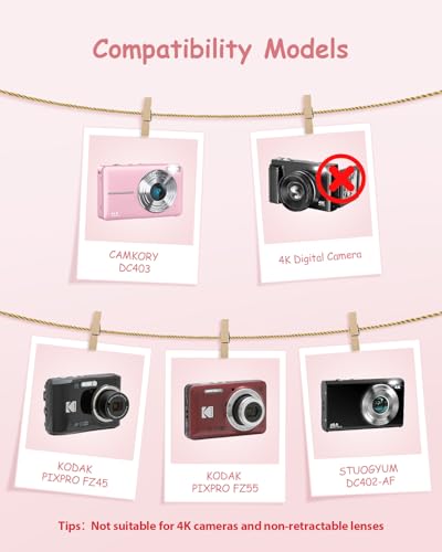 SQERO Camera Case for Digital Camera CAMKORY DC403 FHD 1080P KODAK PIXPRO FZ55 FZ45 STUOGYUM DC402AF SD Card Storage Travel Carry Cute Case Bag Small Pink - Image 3