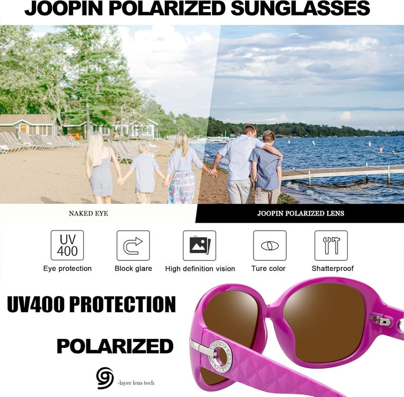 Joopin Big Womens Sunglasses Polarized Trendy Sun Glasses Large Rectangle UV Protection Rhinestone Sunnies - Image 3
