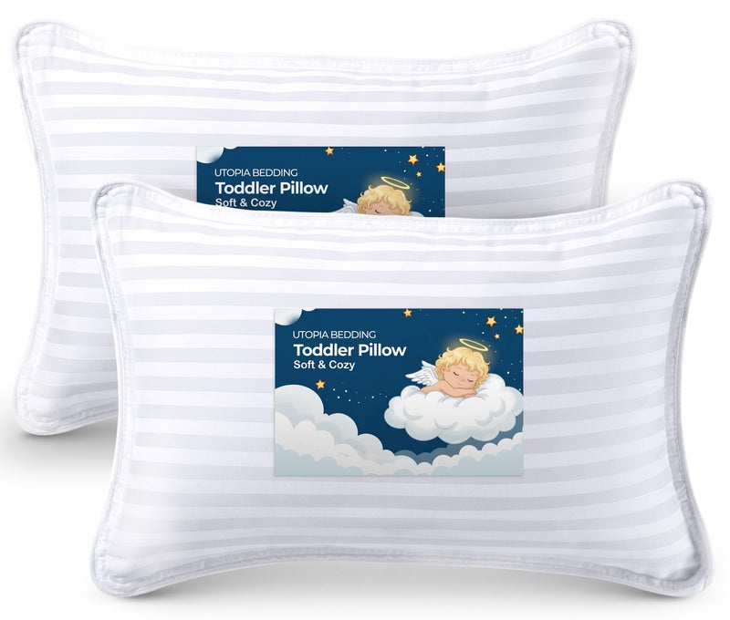 Utopia Bedding Youth Pillow (White, 2 Pack), 16x22 Kids Pillow for Sleeping, Soft and Breathable Cotton Blend Shell, Polyester Filling, Perfect for Kids Bed and Travel (Intended for Age 5 and up) - Image 1