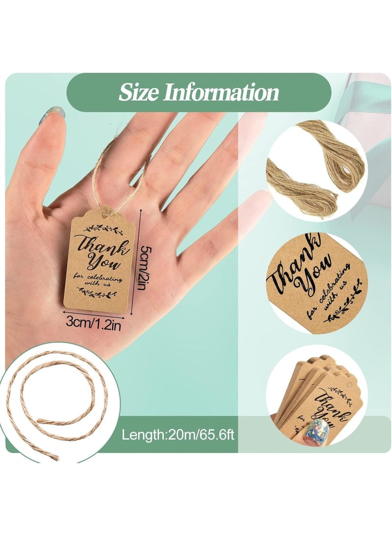 SOLARAE Kraft Paper Gift Tags, 100 Pcs 5 * 3 cm Thank You for Celebrating with Us Wedding Labels with Jute TWater String, Brown Hanging Card for Baby Shower, Wedding Favor, Party Decor, DIY Crafts, Birthdays - Image 2