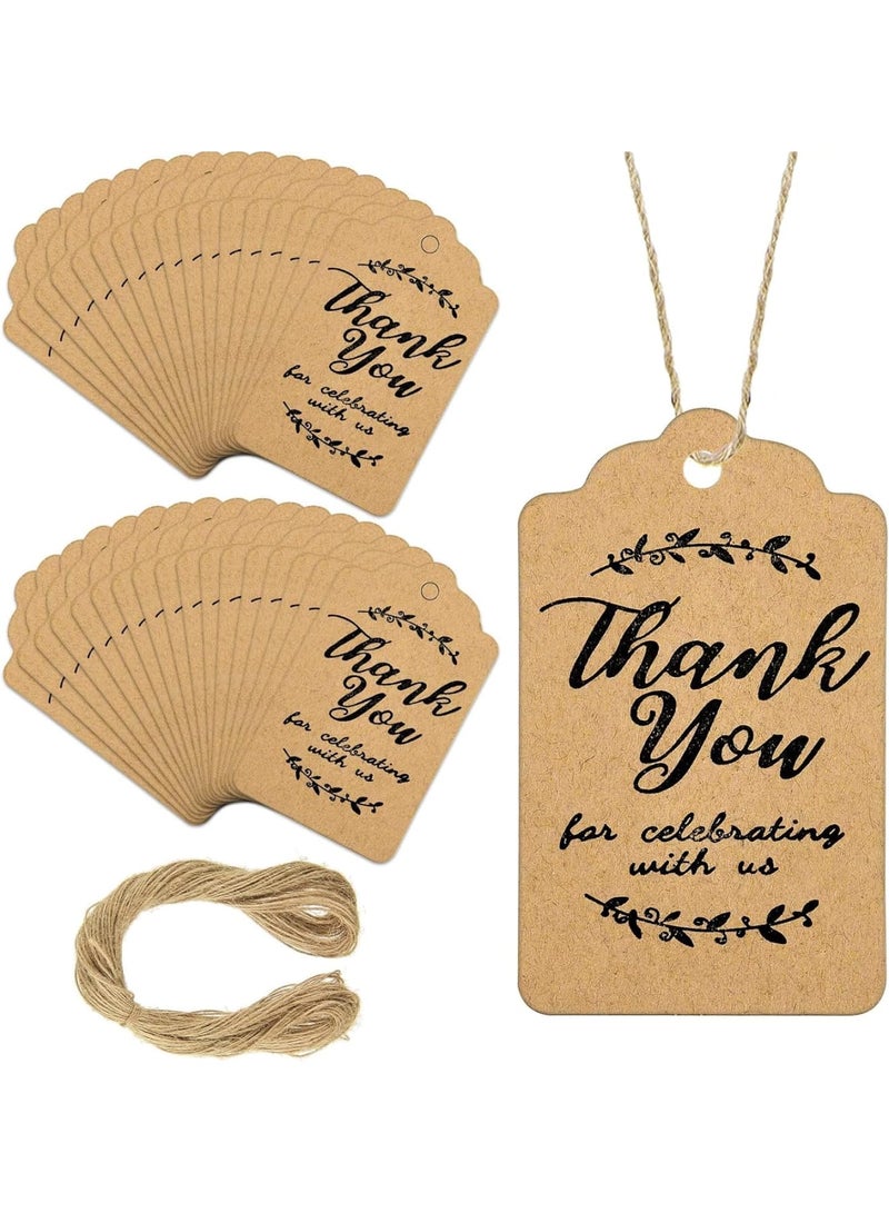 SOLARAE Kraft Paper Gift Tags, 100 Pcs 5 * 3 cm Thank You for Celebrating with Us Wedding Labels with Jute TWater String, Brown Hanging Card for Baby Shower, Wedding Favor, Party Decor, DIY Crafts, Birthdays - Image 1