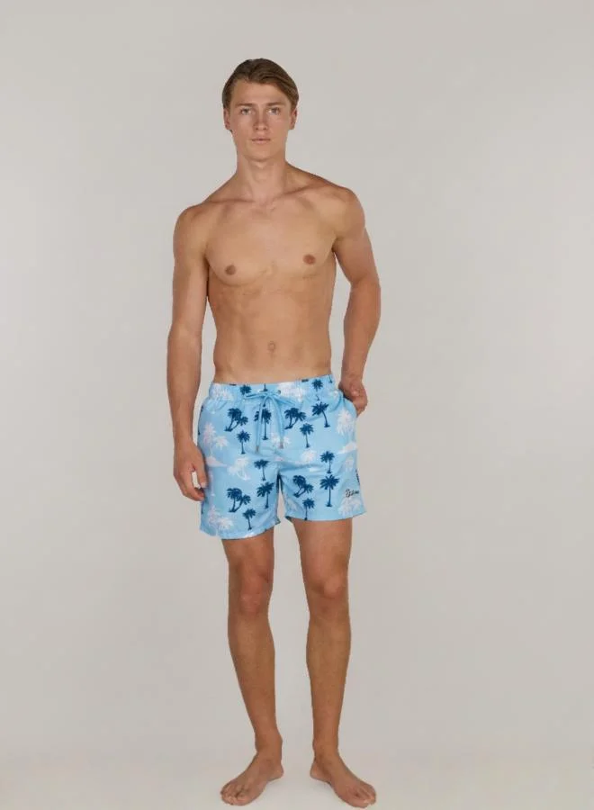 جاست نيتشر شورت سباحة سريع الجفاف بتصميم بالما باللون الأزرق