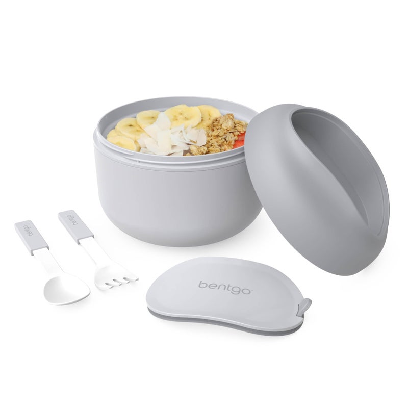 Bentgo Bowl - Insulated Leak-Resistant Bowl with Snack Compartment, Collapsible Utensils and Improved Easy-Grip Design for On-the-Go - Holds Soup, Rice, Cereal & More - BPA-Free, 21.2 oz (Gray) - Image 1