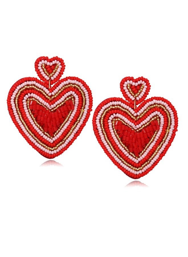 ARATLENCH Heart Earrings for Women Hypoallergenic Beaded Statement Dangle Earrings Boho Handmade Red Love Heart Bead Drop Dangling Earrings Valentine's Day Earrings Jewelry Gift, beads, beads - Image 1