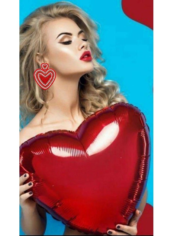 ARATLENCH Heart Earrings for Women Hypoallergenic Beaded Statement Dangle Earrings Boho Handmade Red Love Heart Bead Drop Dangling Earrings Valentine's Day Earrings Jewelry Gift, beads, beads - Image 2