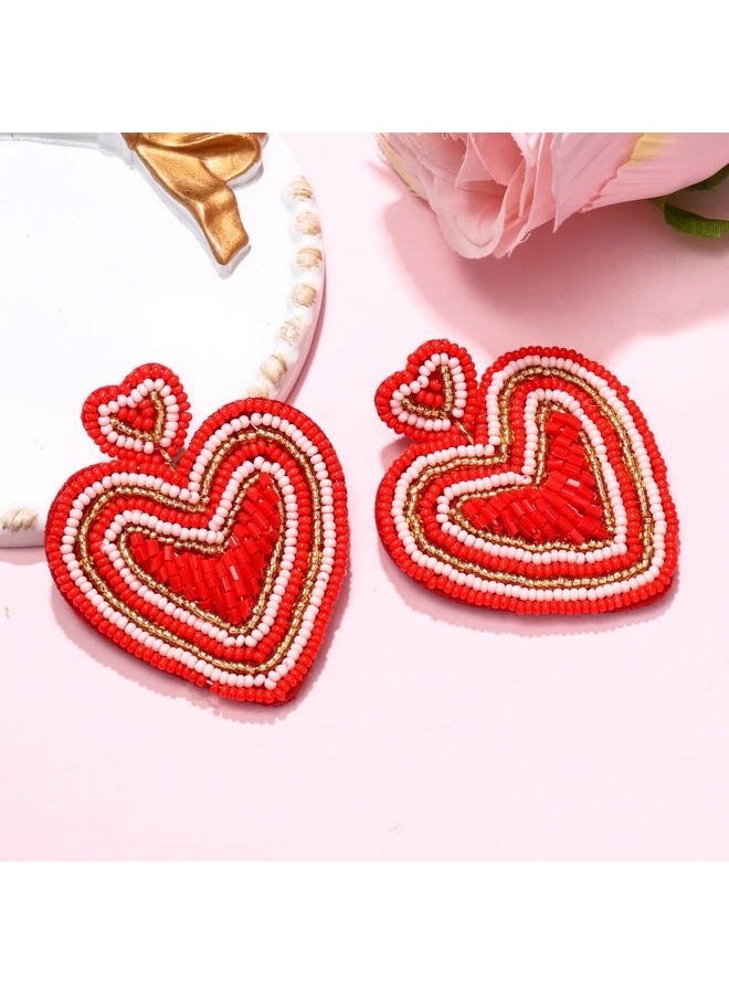 ARATLENCH Heart Earrings for Women Hypoallergenic Beaded Statement Dangle Earrings Boho Handmade Red Love Heart Bead Drop Dangling Earrings Valentine's Day Earrings Jewelry Gift, beads, beads - Image 4