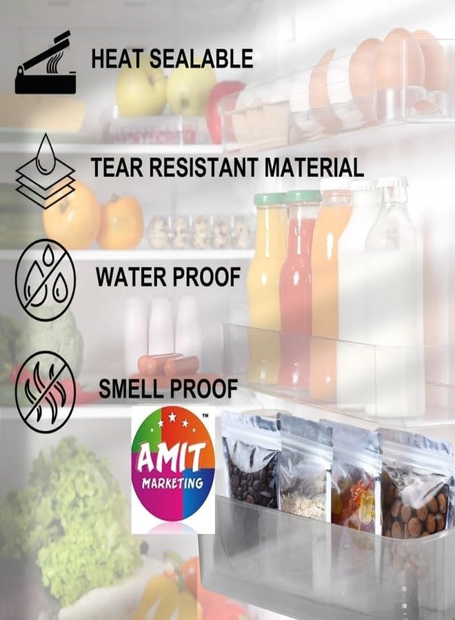 Amit Marketing Transparent Zip Lock Storage Stand Up Pouches | 160mm*240mm | 500 Grams | Reusable, Leakproof & Airtight Multi-Purpose Storage Pouches with Self Sealing Technology (7*10 SIze. Pack 50) - Image 4