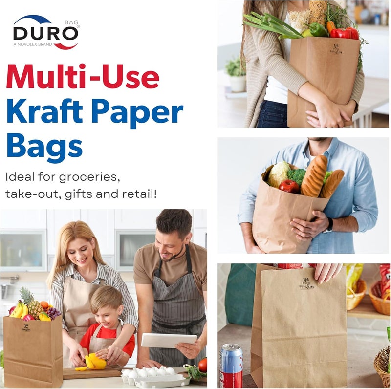 Duro 57# Brown Paper Grocery Bags Heavy-Duty, 12 x 7 x 17 Inches, 25-Count, Large Brown Paper Bags for Grocery Shopping, Food Take-Out, Disposable Kraft 1/6 Sack for Trash & Recycling - Image 3