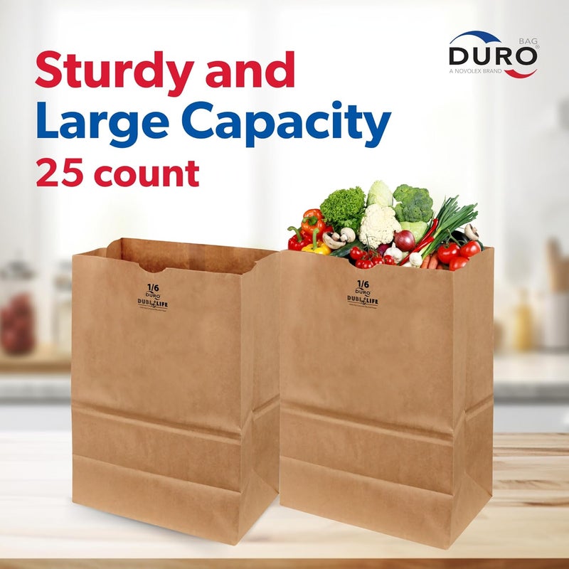 Duro 57# Brown Paper Grocery Bags Heavy-Duty, 12 x 7 x 17 Inches, 25-Count, Large Brown Paper Bags for Grocery Shopping, Food Take-Out, Disposable Kraft 1/6 Sack for Trash & Recycling - Image 5