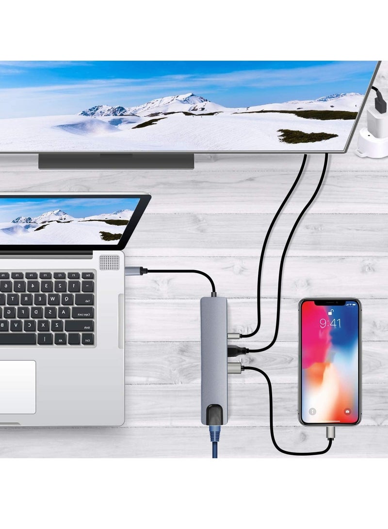ELTRAZONE USB C Hub (8 in 1 Multifunction Adapter for MacBook & Windows) / USB Docking Station / 4K HDMI, HDTV, SD/TF card, RJ45, USB C - Image 4
