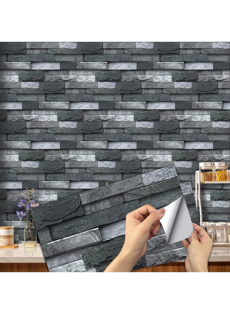 SYOSI Peel and Stick Wall Tiles for Kitchen and Bathroom, Waterproof Vinyl Self-Adhesive Stickers, Oilproof Backsplash Tile Decals, Spliced Brick Tile Style, 30x15cm, Black, 12 Pcs - Image 1