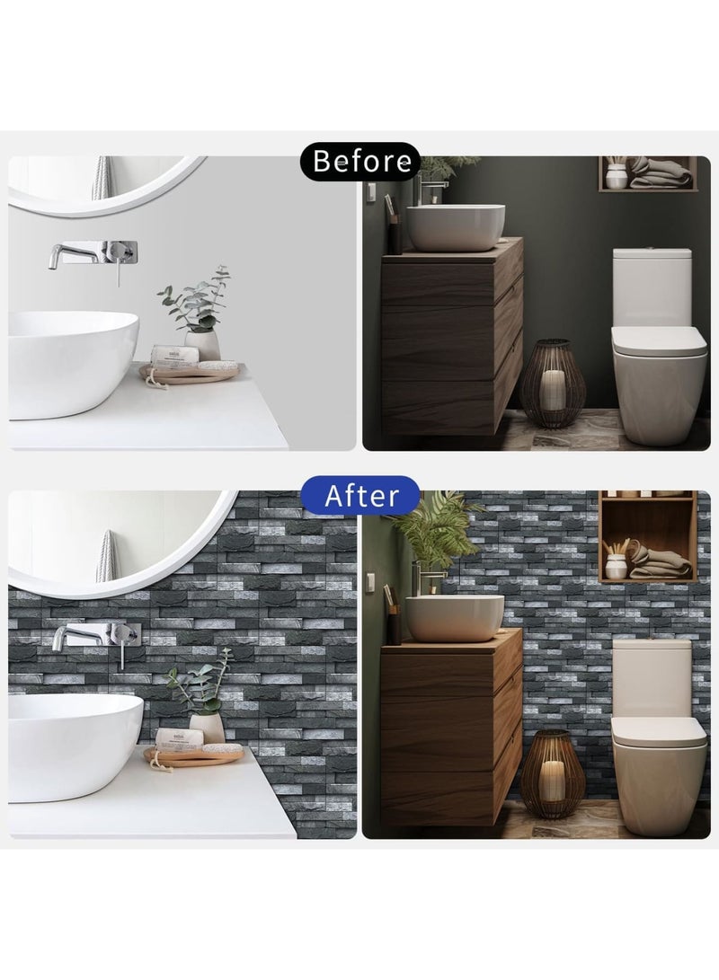 SYOSI Peel and Stick Wall Tiles for Kitchen and Bathroom, Waterproof Vinyl Self-Adhesive Stickers, Oilproof Backsplash Tile Decals, Spliced Brick Tile Style, 30x15cm, Black, 12 Pcs - Image 2