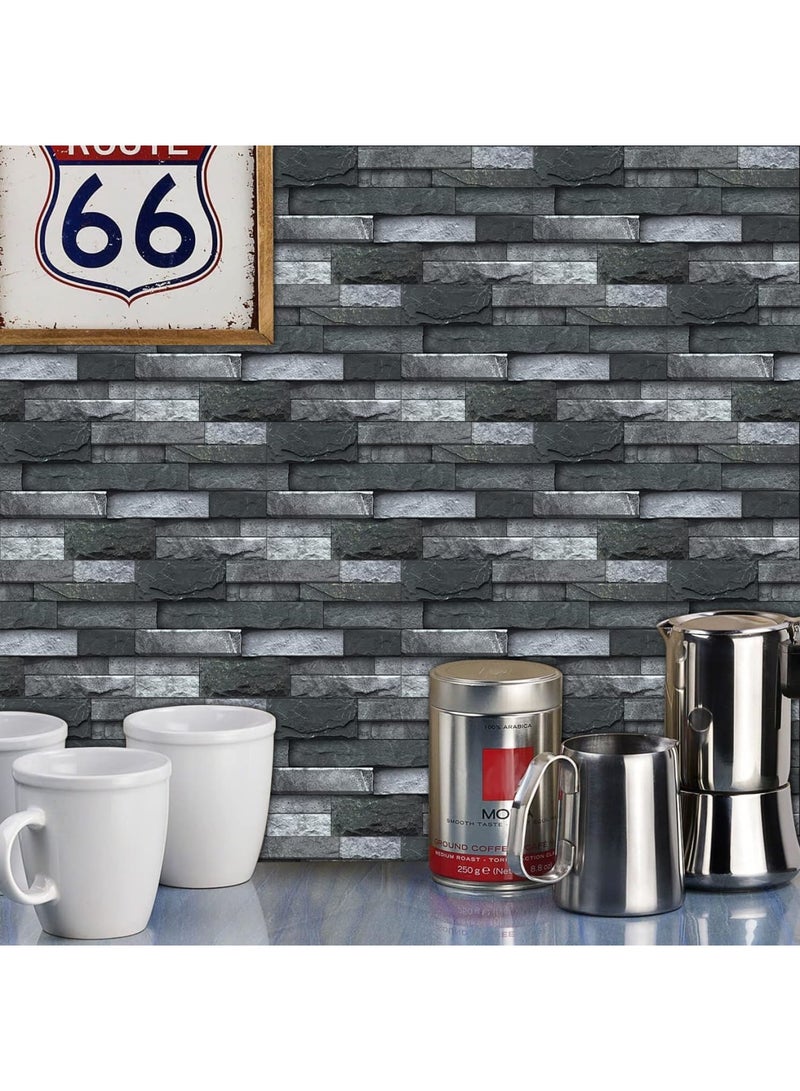 SYOSI Peel and Stick Wall Tiles for Kitchen and Bathroom, Waterproof Vinyl Self-Adhesive Stickers, Oilproof Backsplash Tile Decals, Spliced Brick Tile Style, 30x15cm, Black, 12 Pcs - Image 4