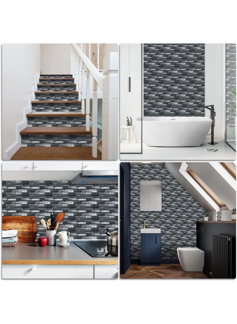 SYOSI Peel and Stick Wall Tiles for Kitchen and Bathroom, Waterproof Vinyl Self-Adhesive Stickers, Oilproof Backsplash Tile Decals, Spliced Brick Tile Style, 30x15cm, Black, 12 Pcs - Image 5