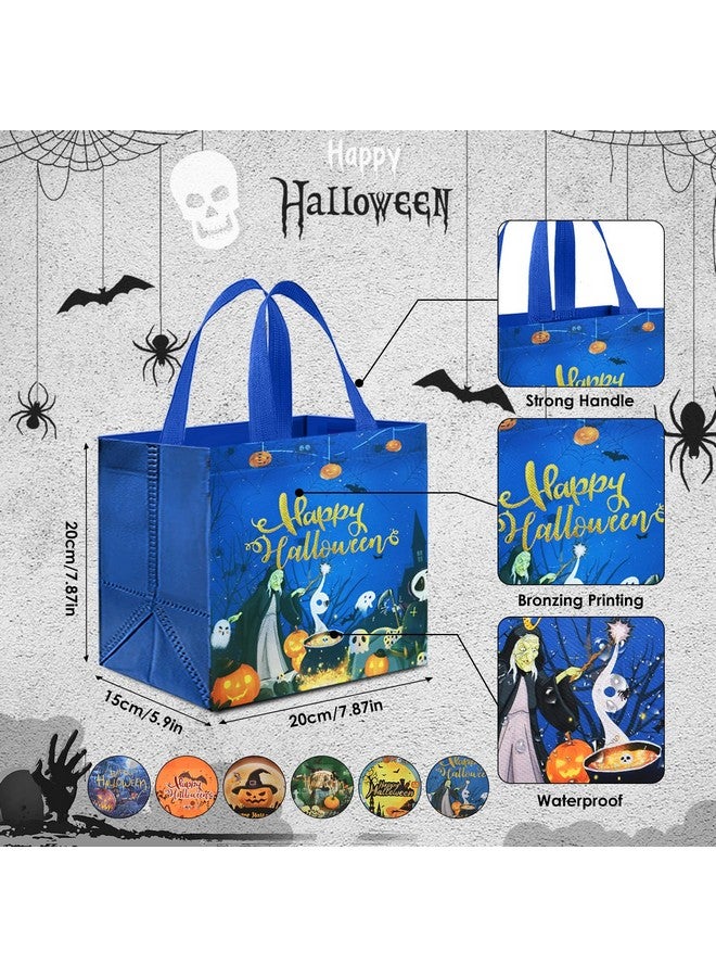 AhfuLife 12 Pcs Halloween Trick Or Treat Bags, Halloween Candy Tote Bags With Handles, Reusable Halloween Non-Woven Gift Bags For Halloween Party Supplies Favors (7.8×7.8×5.9’’) - Image 2