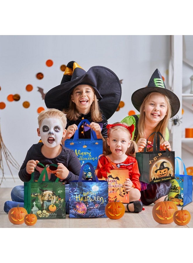 AhfuLife 12 Pcs Halloween Trick Or Treat Bags, Halloween Candy Tote Bags With Handles, Reusable Halloween Non-Woven Gift Bags For Halloween Party Supplies Favors (7.8×7.8×5.9’’) - Image 4
