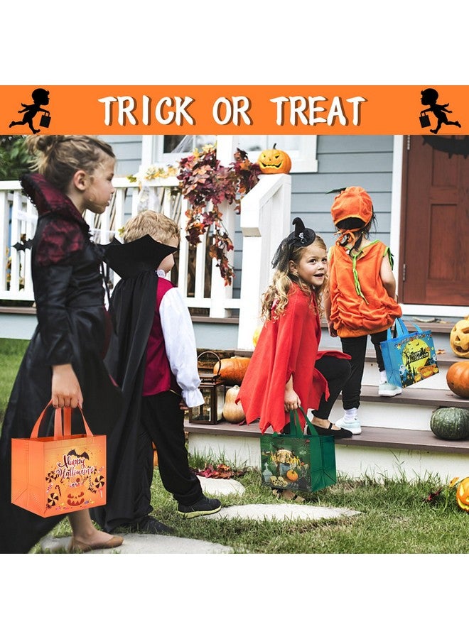 AhfuLife 12 Pcs Halloween Trick Or Treat Bags, Halloween Candy Tote Bags With Handles, Reusable Halloween Non-Woven Gift Bags For Halloween Party Supplies Favors (7.8×7.8×5.9’’) - Image 5