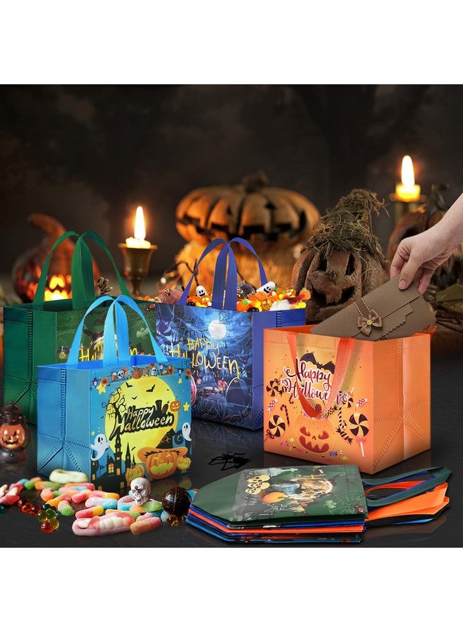 AhfuLife 12 Pcs Halloween Trick Or Treat Bags, Halloween Candy Tote Bags With Handles, Reusable Halloween Non-Woven Gift Bags For Halloween Party Supplies Favors (7.8×7.8×5.9’’) - Image 3
