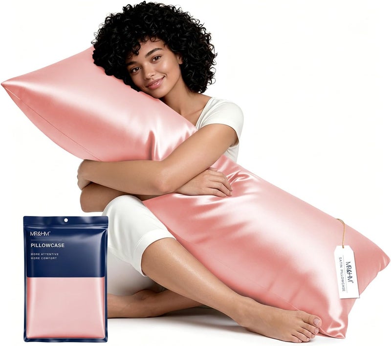 MR&HM Satin Body Pillow Cover, 20x54 inches Body Pillow Case for Adults, Silk Satin Cooling Body Pillow Pillowcase with Envelope Closure (20x54, Blush) - Image 1
