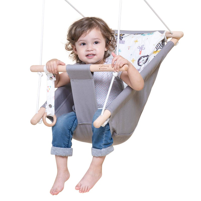 Canvas Baby Swing for Infants to ToddlersIndoor Outdoor Wooden Hanging Swing Seat with Safety Belt and Mounting Hardware Suitable for Ages Up to 3Cute Animal