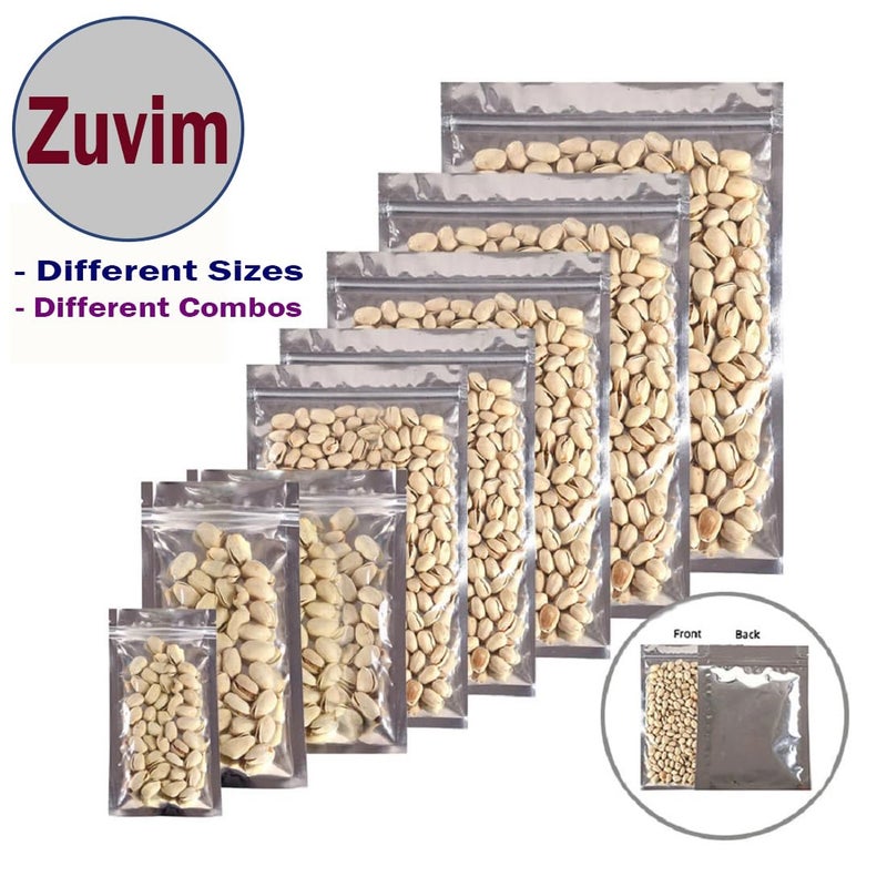 Zuvim Zuvim Zip Lock Pouch FoodGrade Transparent Front Gloss Silver Back Stand Up Pouches with Zipper Reusable Resealable Tear Notch Bottom Gusset Packing Cover Storage Bag 6 Sample 1 pc all 6 sizes  - Image 2