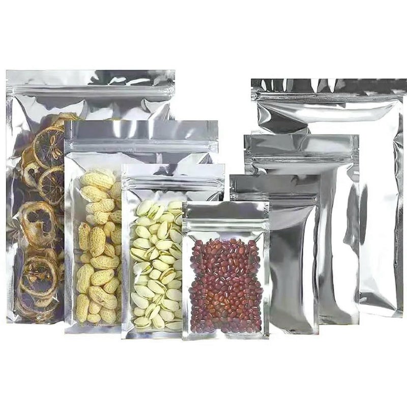 Zuvim Zuvim Zip Lock Pouch FoodGrade Transparent Front Gloss Silver Back Stand Up Pouches with Zipper Reusable Resealable Tear Notch Bottom Gusset Packing Cover Storage Bag 6 Sample 1 pc all 6 sizes  - Image 1