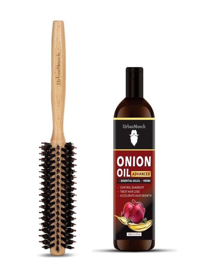 UrbanMooch Advanced Onion Oil 100ml, & Accelerate Hair Growth With Wooden Roller Brush For Quick Blowout, Add Shine/Volume, Styling, Curling, And Straightening - Image 1