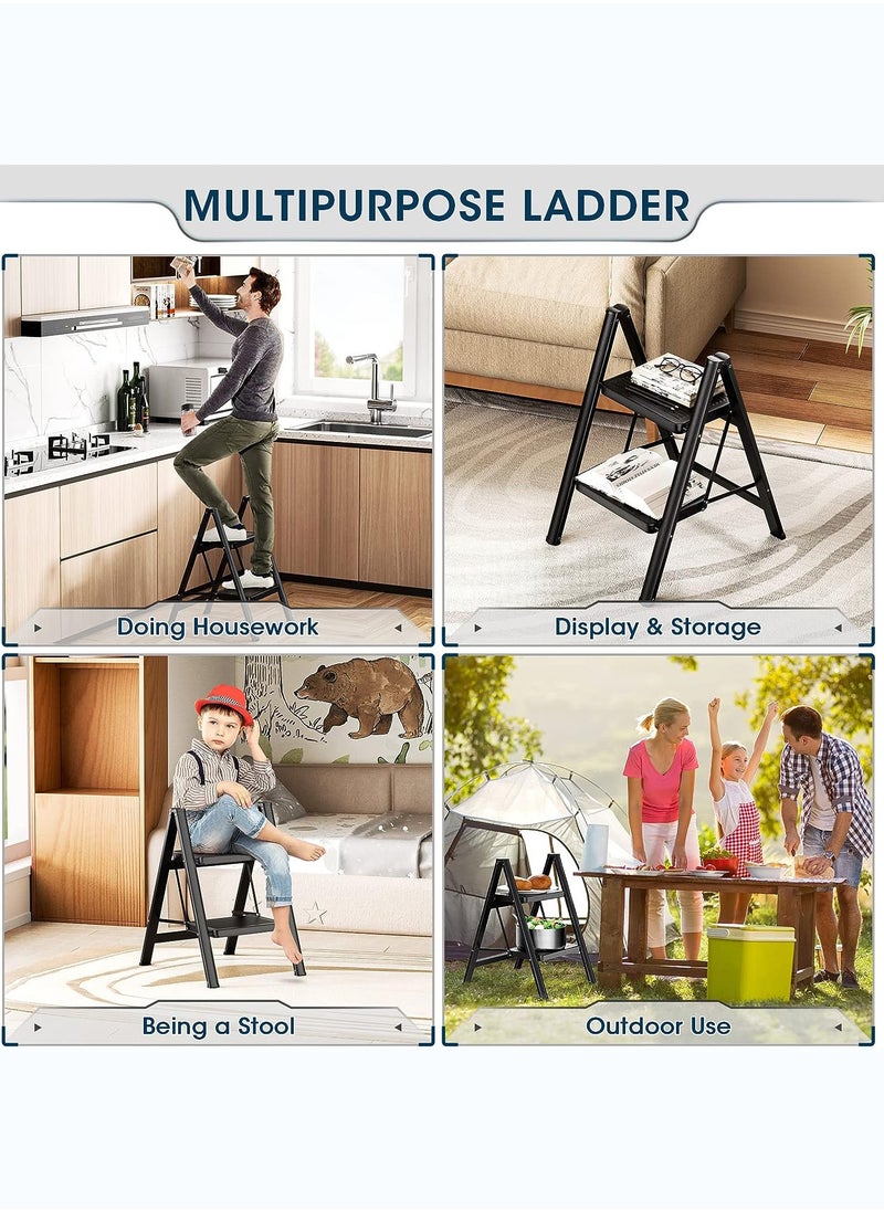 SUNRISE 2 Step Folding Step Stool,Steel Metal Step Stools Non-Slip Pedal,Small Portable Ladder Kitchen Lightweight Home Office Ladders  - Image 5