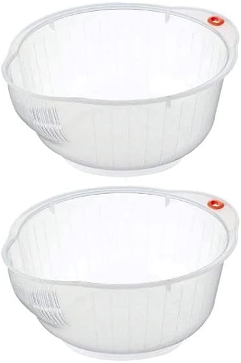 Inomata Japanese Rice Washing Bowl with Side and Bottom Drainers Clear Limited Edition Pack of 2 - Image 1