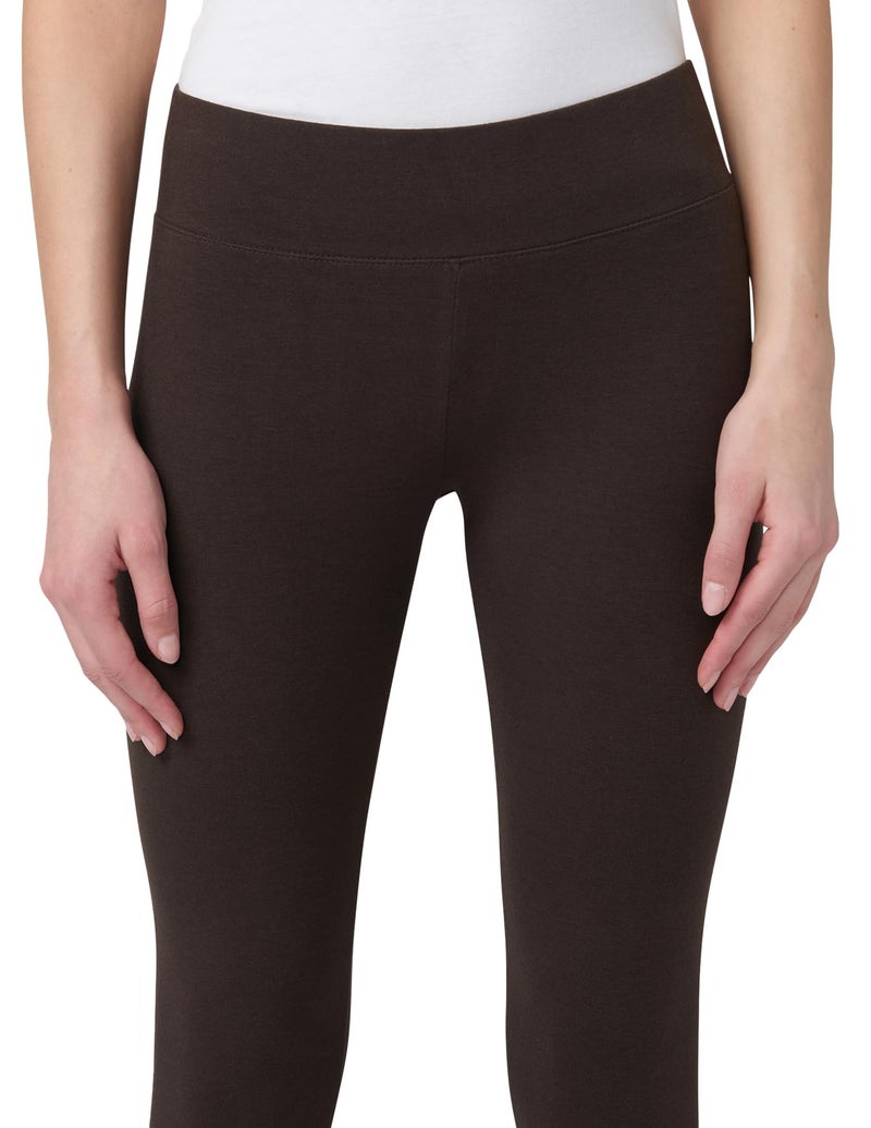 HUE Women's Ultra Soft Cotton Leggings with Wide Waistband, Full and Capri Length, Espresso, Medium - Image 3