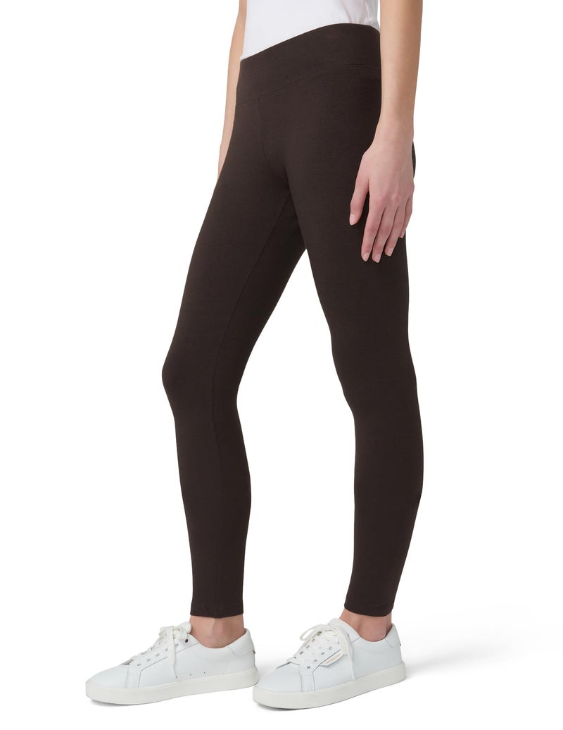 HUE Women's Ultra Soft Cotton Leggings with Wide Waistband, Full and Capri Length, Espresso, Medium - Image 2