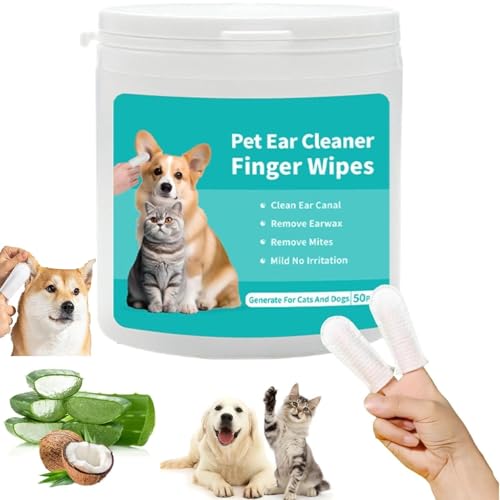 SWOPPLY 50 Pcs Dog Pet Ear Cleaning Wipes,Cats Ear Finger Wipes Disposable Pet Grooming Cleaning Finger Cover Cot Wet Wipes, Non-Woven Ear Cleaning Wet Wipes Protecting Cat Dog Ear Health - Image 1