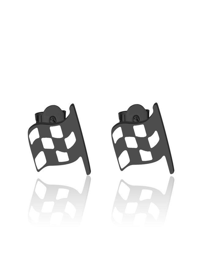 SEIRAA Racing Flag Earrings Black and White Checkered Flag Jewelry Motocross Gifts Racers Racing Stud Earrings (Racing Flag Earring) - Image 1