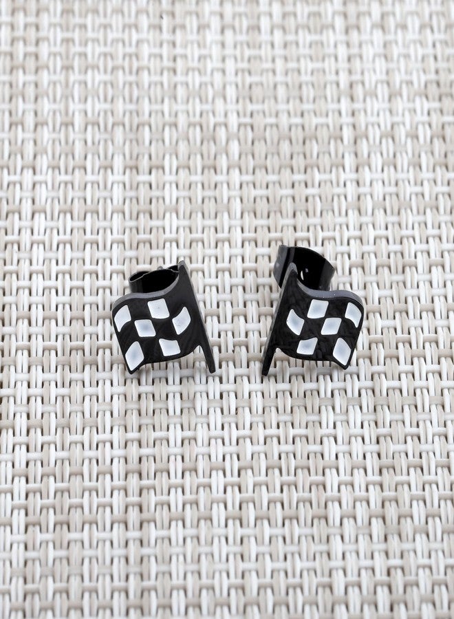 SEIRAA Racing Flag Earrings Black and White Checkered Flag Jewelry Motocross Gifts Racers Racing Stud Earrings (Racing Flag Earring) - Image 3