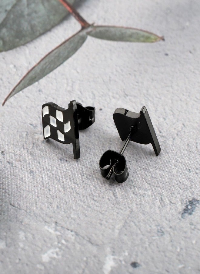 SEIRAA Racing Flag Earrings Black and White Checkered Flag Jewelry Motocross Gifts Racers Racing Stud Earrings (Racing Flag Earring) - Image 4