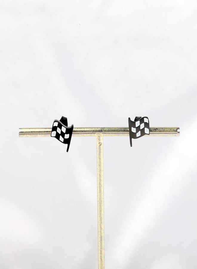 SEIRAA Racing Flag Earrings Black and White Checkered Flag Jewelry Motocross Gifts Racers Racing Stud Earrings (Racing Flag Earring) - Image 5