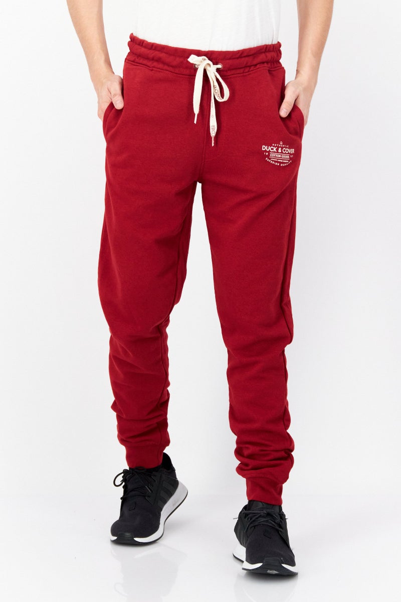 DUCK AND COVER Men Drawstring Brand Logo Sweatpants, Red - Image 1