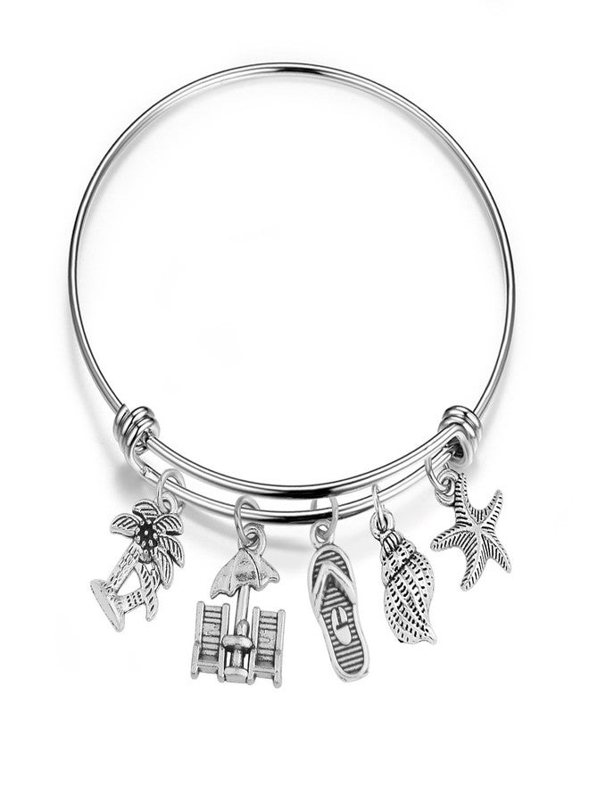 SEIRAA The Beach is My Happy Place Bracelet Expandable Stainless Steel Bangle Beach Jewelry For Beach Lover (Beach theme bangle) - Image 1