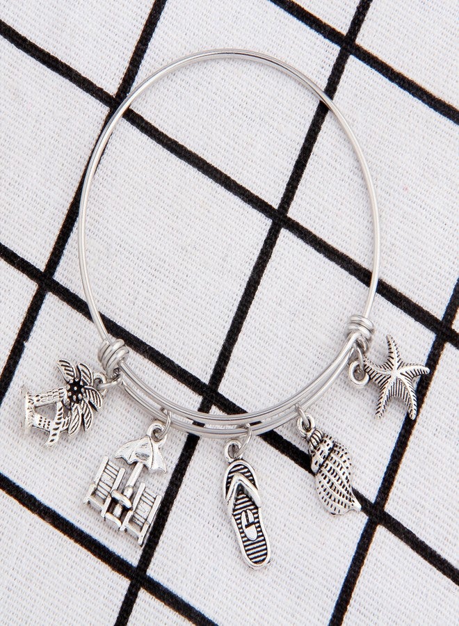 SEIRAA The Beach is My Happy Place Bracelet Expandable Stainless Steel Bangle Beach Jewelry For Beach Lover (Beach theme bangle) - Image 4