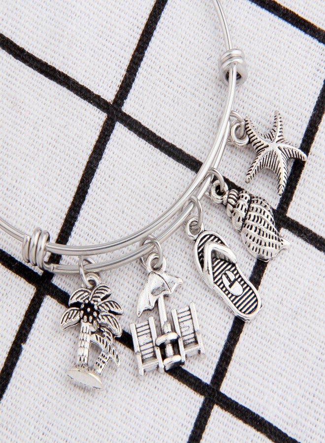 SEIRAA The Beach is My Happy Place Bracelet Expandable Stainless Steel Bangle Beach Jewelry For Beach Lover (Beach theme bangle) - Image 3