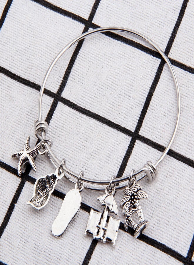 SEIRAA The Beach is My Happy Place Bracelet Expandable Stainless Steel Bangle Beach Jewelry For Beach Lover (Beach theme bangle) - Image 5