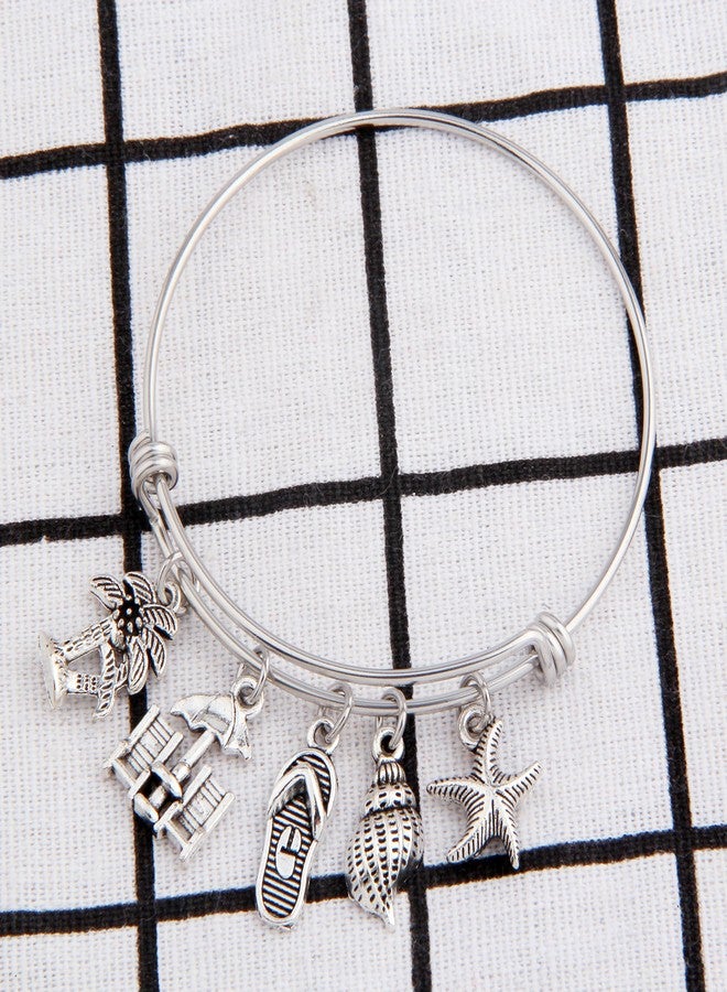 SEIRAA The Beach is My Happy Place Bracelet Expandable Stainless Steel Bangle Beach Jewelry For Beach Lover (Beach theme bangle) - Image 2