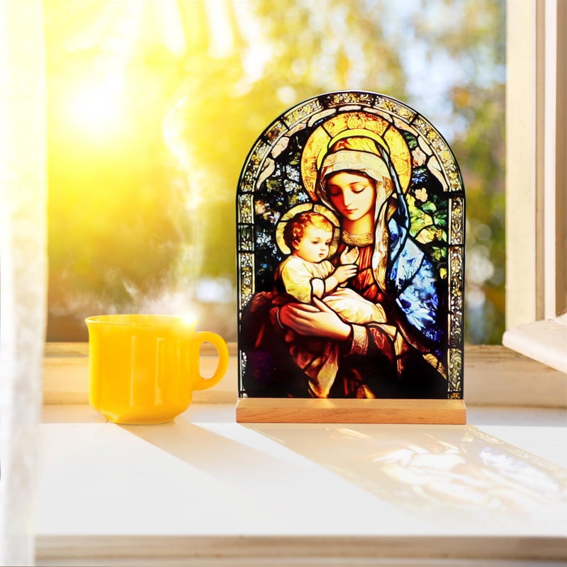 KOMI Madonna and Child Icon Virgin Mary Christ Jesus Catholic Ornament Statue Tabletop Decor Acrylic Standing Home Altar Decor Christian Gifts - Image 4