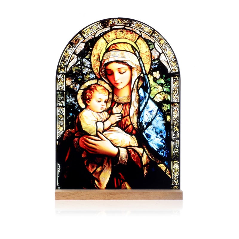 KOMI Madonna and Child Icon Virgin Mary Christ Jesus Catholic Ornament Statue Tabletop Decor Acrylic Standing Home Altar Decor Christian Gifts - Image 1