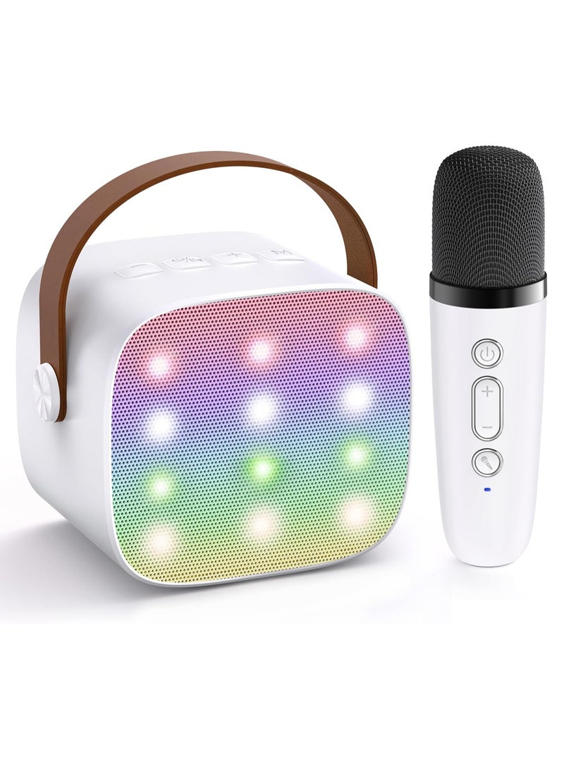 Colorful karaoke sound system, Karaoke Machine for Kids and Adults, Portable Mini Bluetooth Speaker with Wireless Microphone, Christmas Gift Toys with Colorful Lights (White 1 Microphone)  - Image 1
